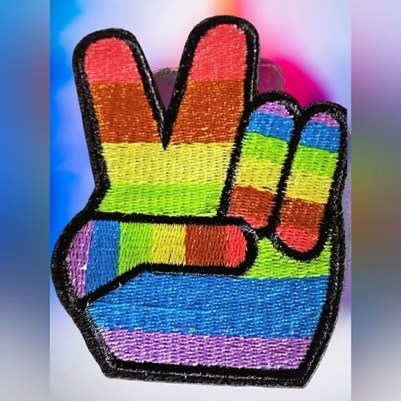PEACE LGBTQ GAY & LESBIAN Pride Iron-On PATCH BADGE 2.5" x 3.5" Inc SET OF TWO - Picture 5 of 13